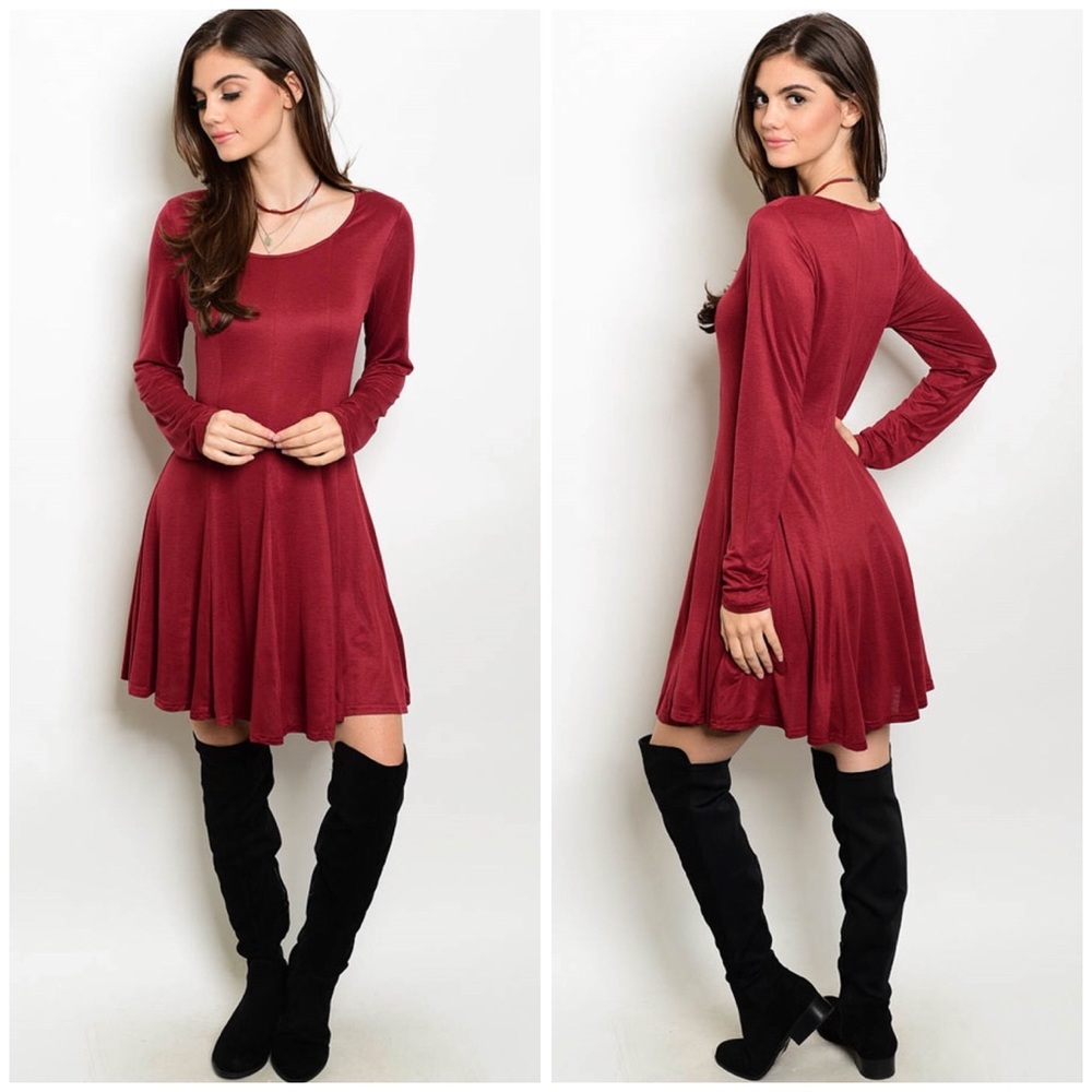 Burgundy Long Sleeve Mini Dress 11005 - Picture 1 of 3